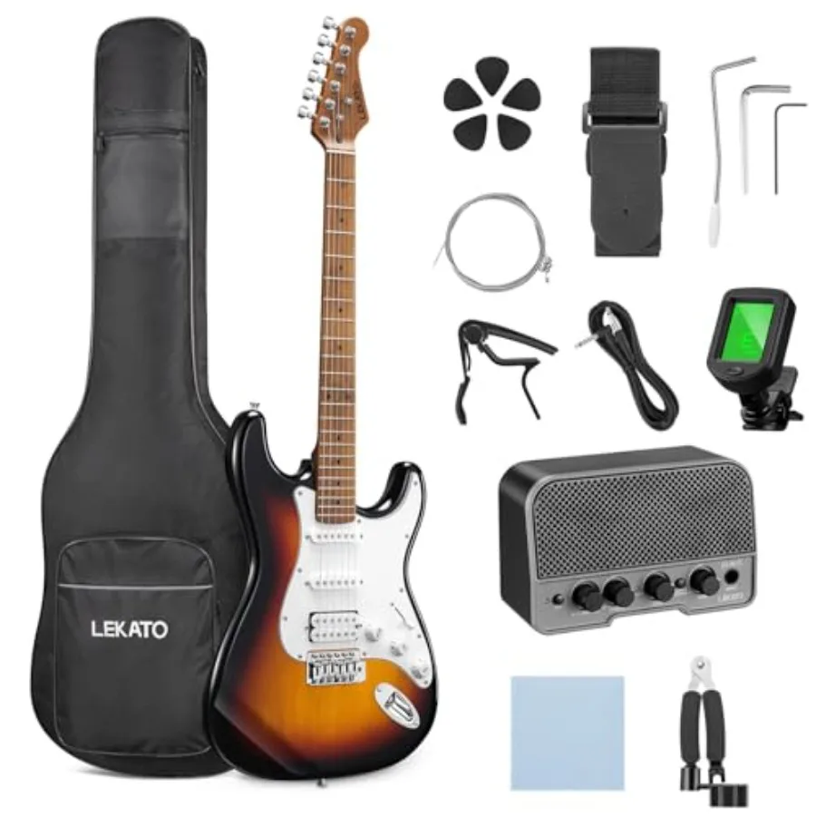

Beginner Electric Guitar Kit Solid Body 39 Inch Full Size Guitar HSS for Starter with 5w Plug-in Amp Bag Tuner Capo Shoulder St