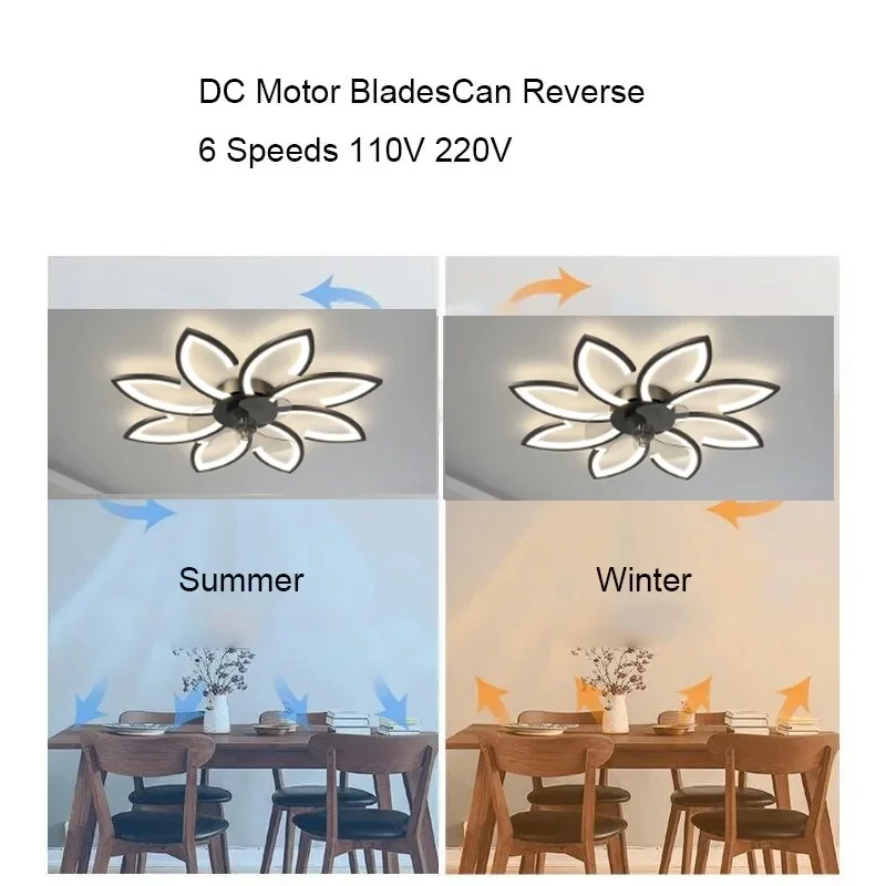 Petals LED Ceiling Lamp Ceiling Fans With Light Bedroom Dining Table Fan Lamp Ventilator Remote Control 220V Black Light Fixture
