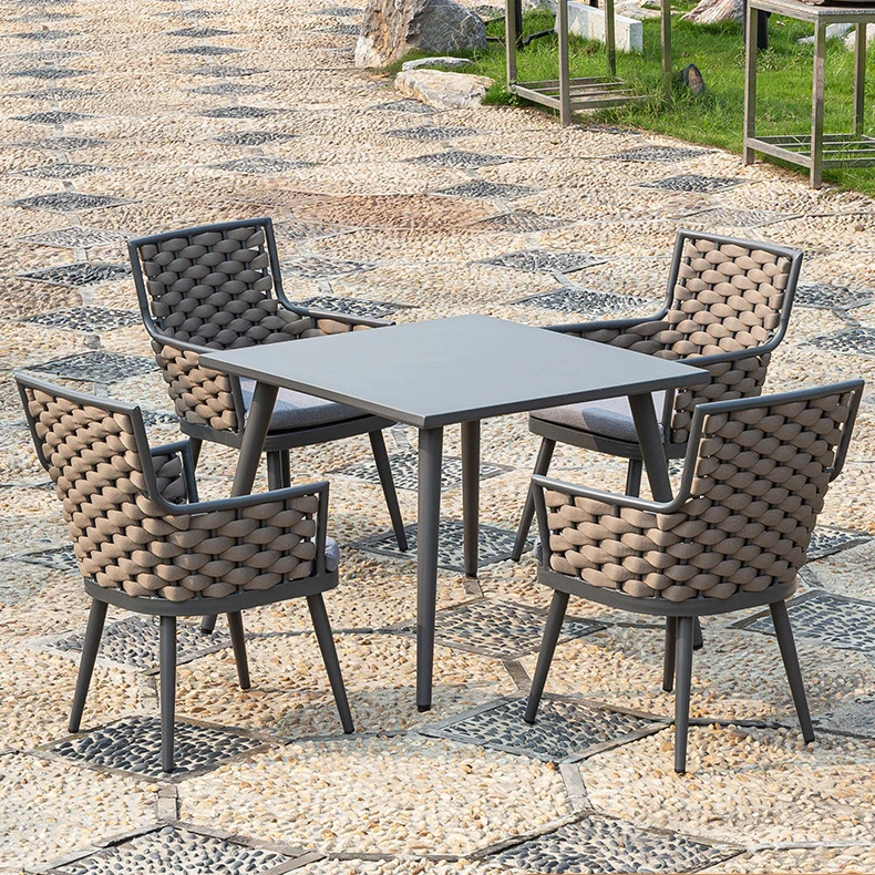 All Weather High Back Thick Rope Chairs Outdoor Furniture Garden Set Rattan Dinning Chair