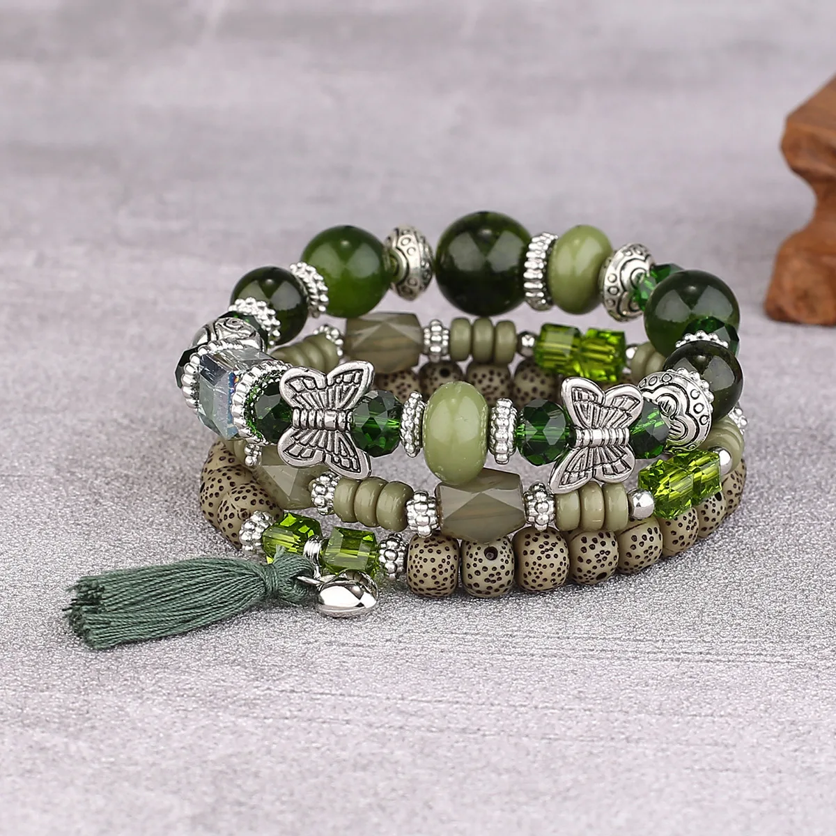 3pcs/Set Green Bodhi Beads Bracelets For Women Boho Summer Butterfly Charm Bracelet Femme Friendship Bracelets Bangles