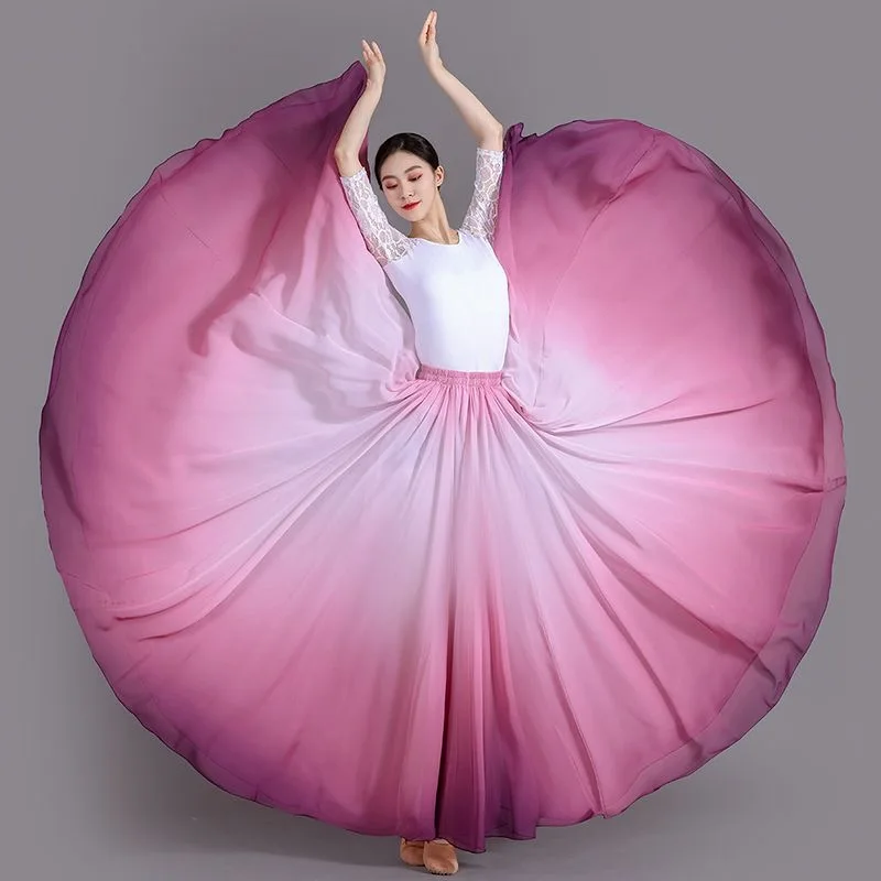 Multicolour Gradient Flamenco Dance Performer Skirts Women Classical Dance Stage Performance Dancing Skirts 720 Degree Costumes