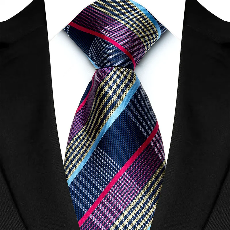 Luxury 8CM Mens Ties Plaid Checks Stripes Classic Business Necktie Jacquard Woven Neck Tie For Men Groom Wedding Party Accessory