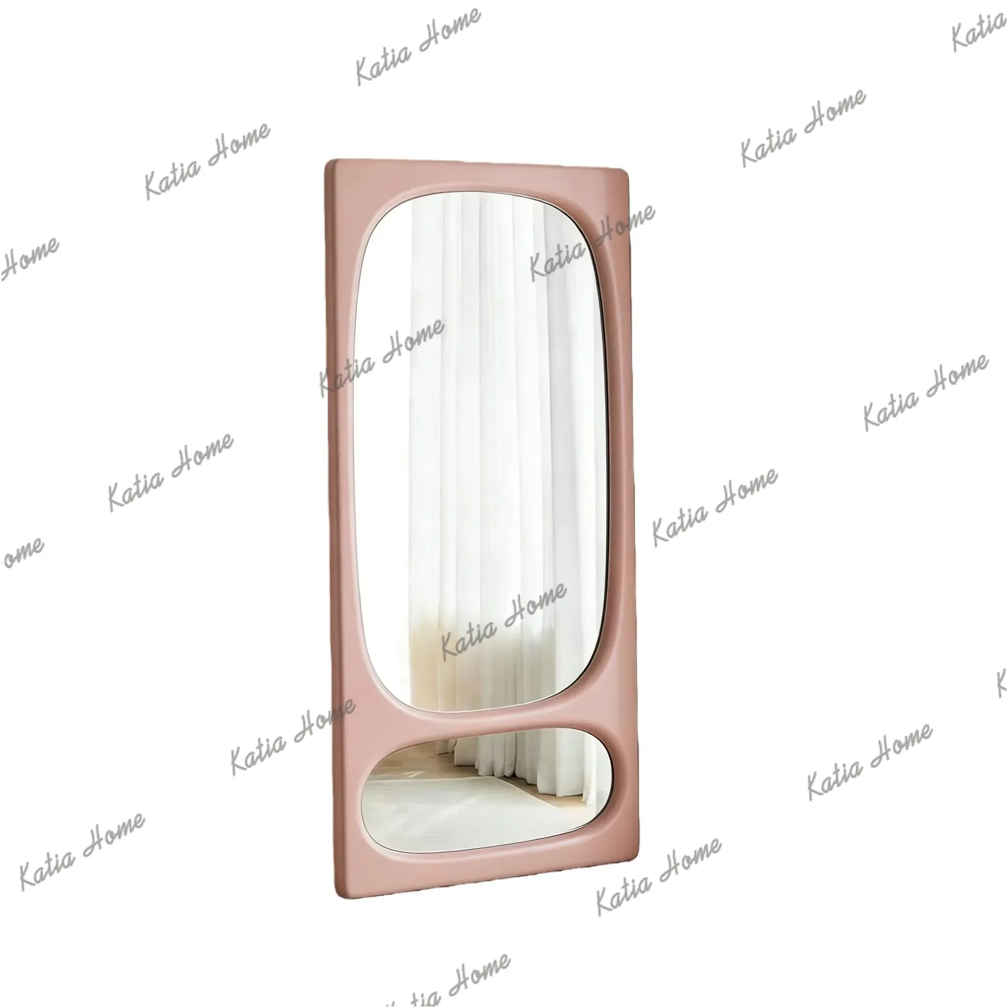 PG French Minimalist Luxury Style Girls' bedroom Wall-mounted Vanity Mirror Simple Solid Color Full-Length Mirror Customization
