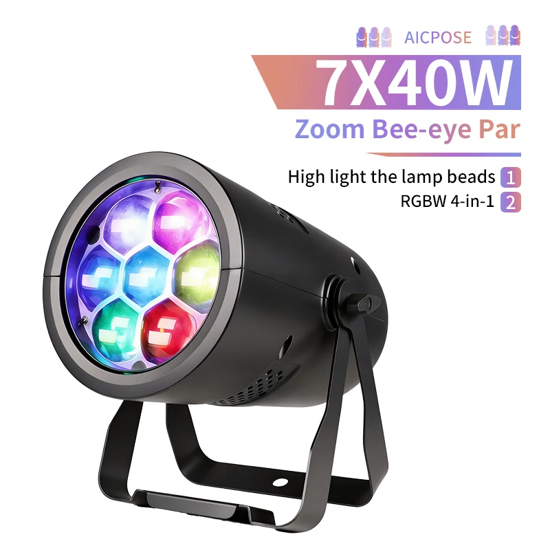 AICPOSE LED Wash 7x40W 4 In1 RGBW Zoom Light DMX per NightClub Dj Disco Party Bar Stage Lighting Equipment