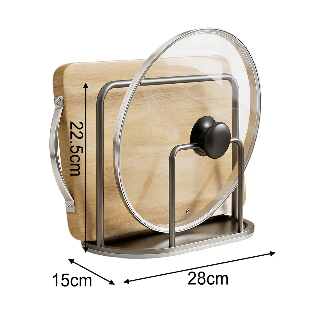 Aluminum Cutting Board Storage Stand with Dual Slot Design for Chopping Boards Baking Sheets and Cookie Trays in Compact Form