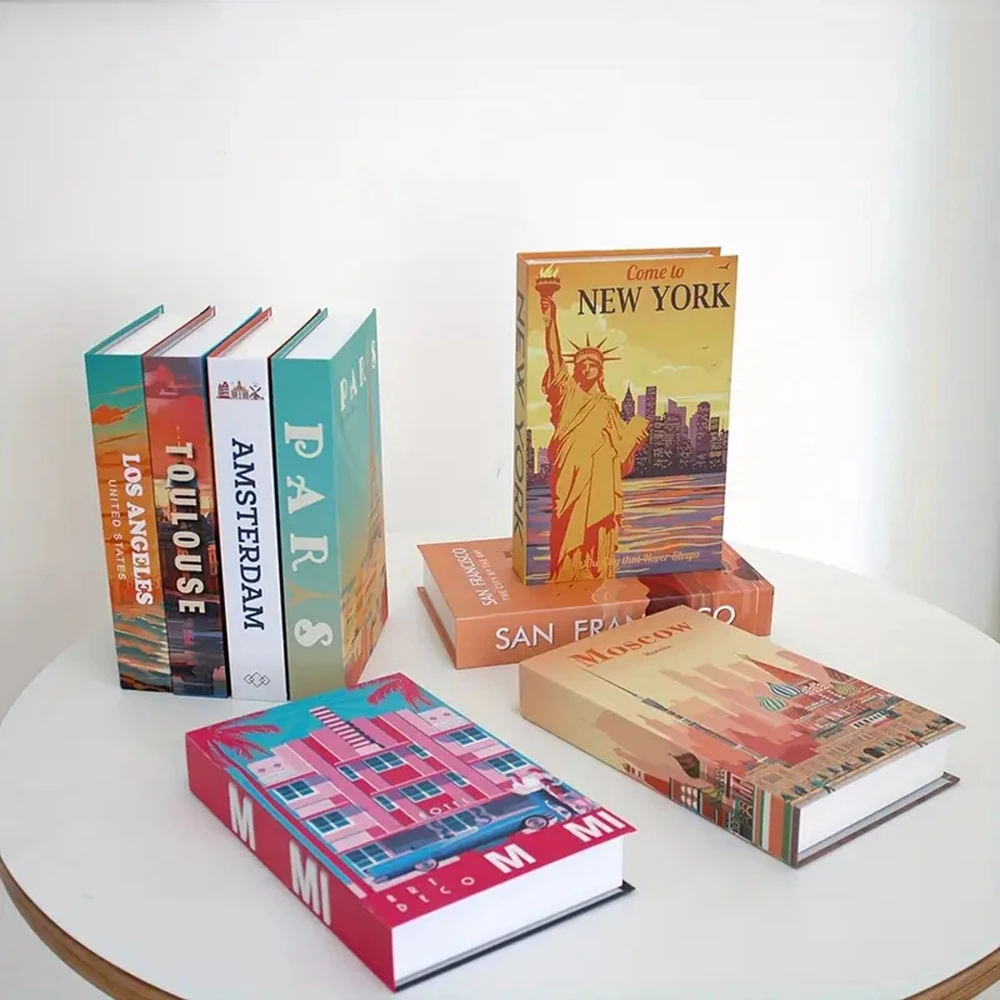 Colorful City Series Fake Books for Rooms Modern Luxury Decorative Book Coffee Table Storage Box Interior Decor Items
