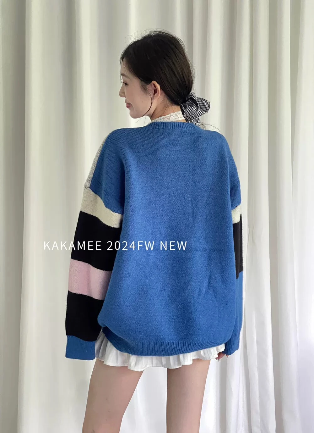 2024 Autumn New Round Neck Cartoon Pattern Color Matching Loose Long-sleeved Knitted Sweater Loose Pullover Casual Sweater Women