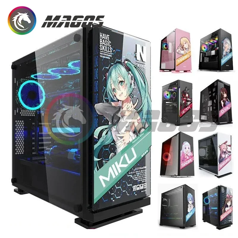 DIY PC Case Anime Stickers for ATX Mid PC Case Cartoon Computer Decorative Decal Waterproof Removable 35X20CM