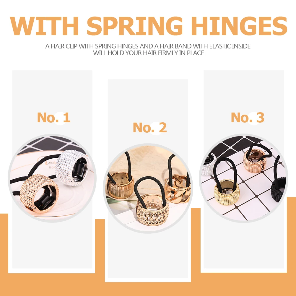 

4 Pcs Ponytail Holder Cuff Circle Ties Fine Hair Holder Hair Elastics Bright Black Rose Gold Gold Silver Adjustable Styling
