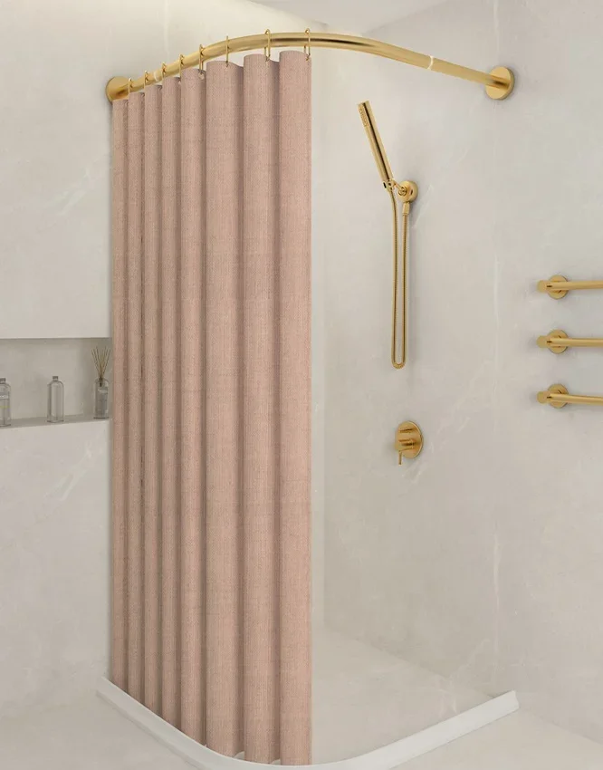 Stainless Steel 120-165cm Adjustable Luxury Gold Curved Shower Curtain Rod Punch-Free Suction Cups Rail For Bathroom,Locker Room