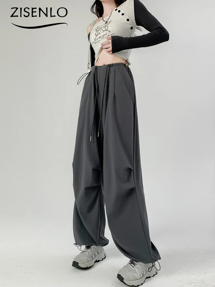 

Summer Thin Section High-waisted Wide-leg Pants Casual Thin Solid Color Drawstring Work Pants Sweatpants Women Korean Fashion