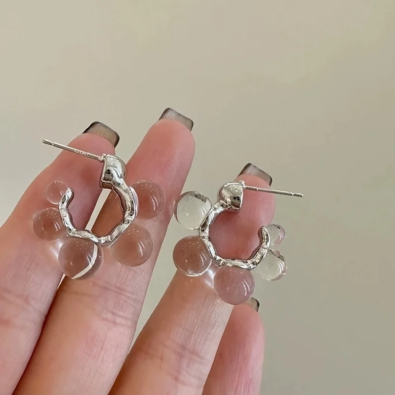 New Fashionable Transparent Round Bead Geometric Pendant Earrings Suitable for Women's Daily Wear Holiday Jewelry Gifts