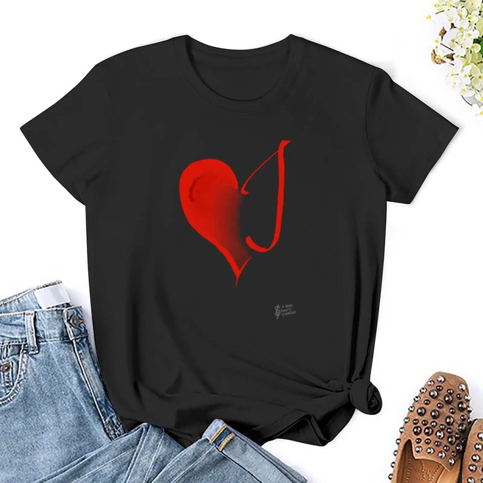 Listening Heart - Red T-Shirt cute tops female lady clothes cropped t shirts for Women