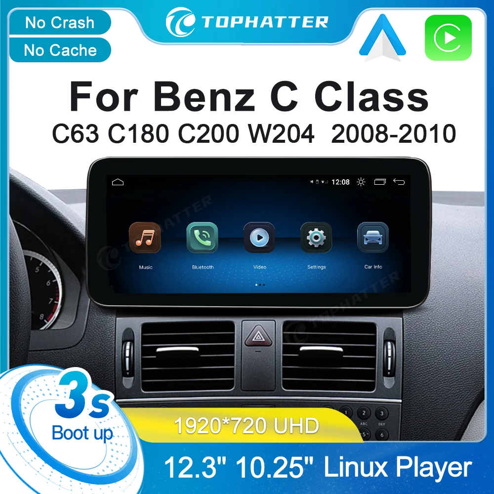 

10.25"12.3" Linux Car Radio For Benz W204 C Class C180 C200 C300 CarPlay Android Auto Multimedia Player Head Unit Screen
