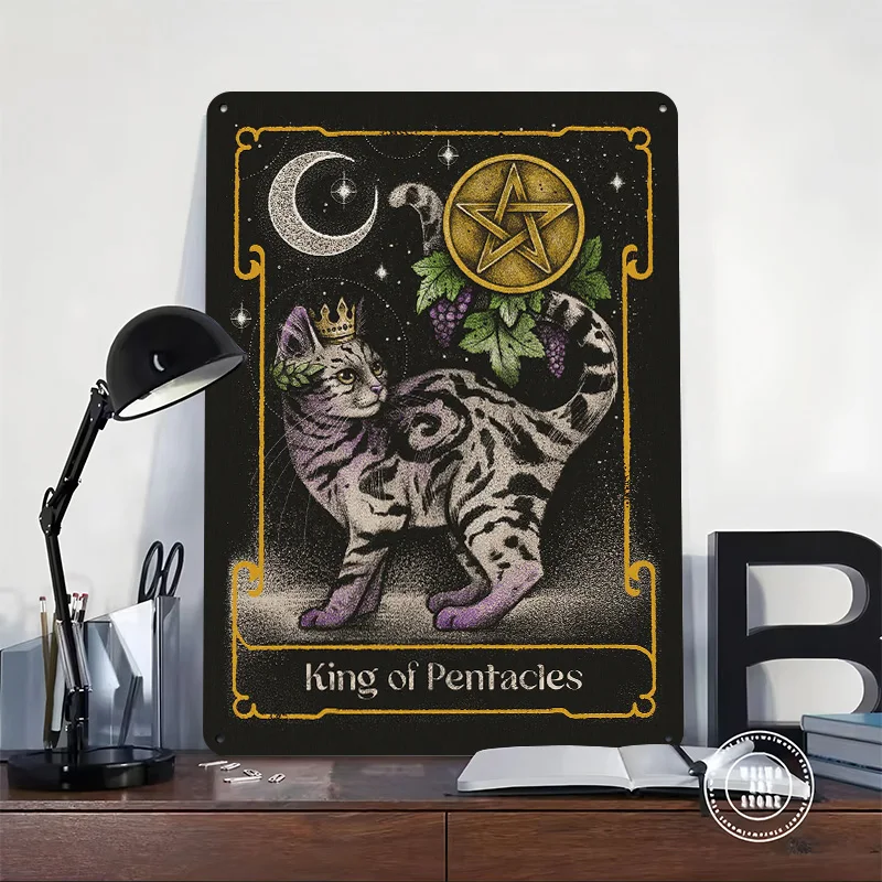 King of Pentacles 3D Printed Texture Poster Personalized Wall Art Retro Metal Tin Signs for Mancave Decoration Gaming Wand Deko