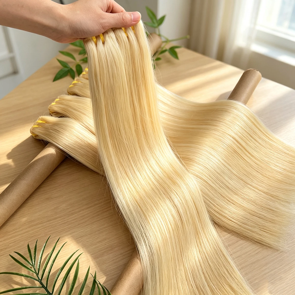 613 Honigblond, glatt, 16A, unbehandeltes, 100 % echtes Menschenhaar, doppelt gewebte Haarsträhnen zum Einnähen, schnelle Haarverlängerungen für schwarze Frauen. – Detail 1