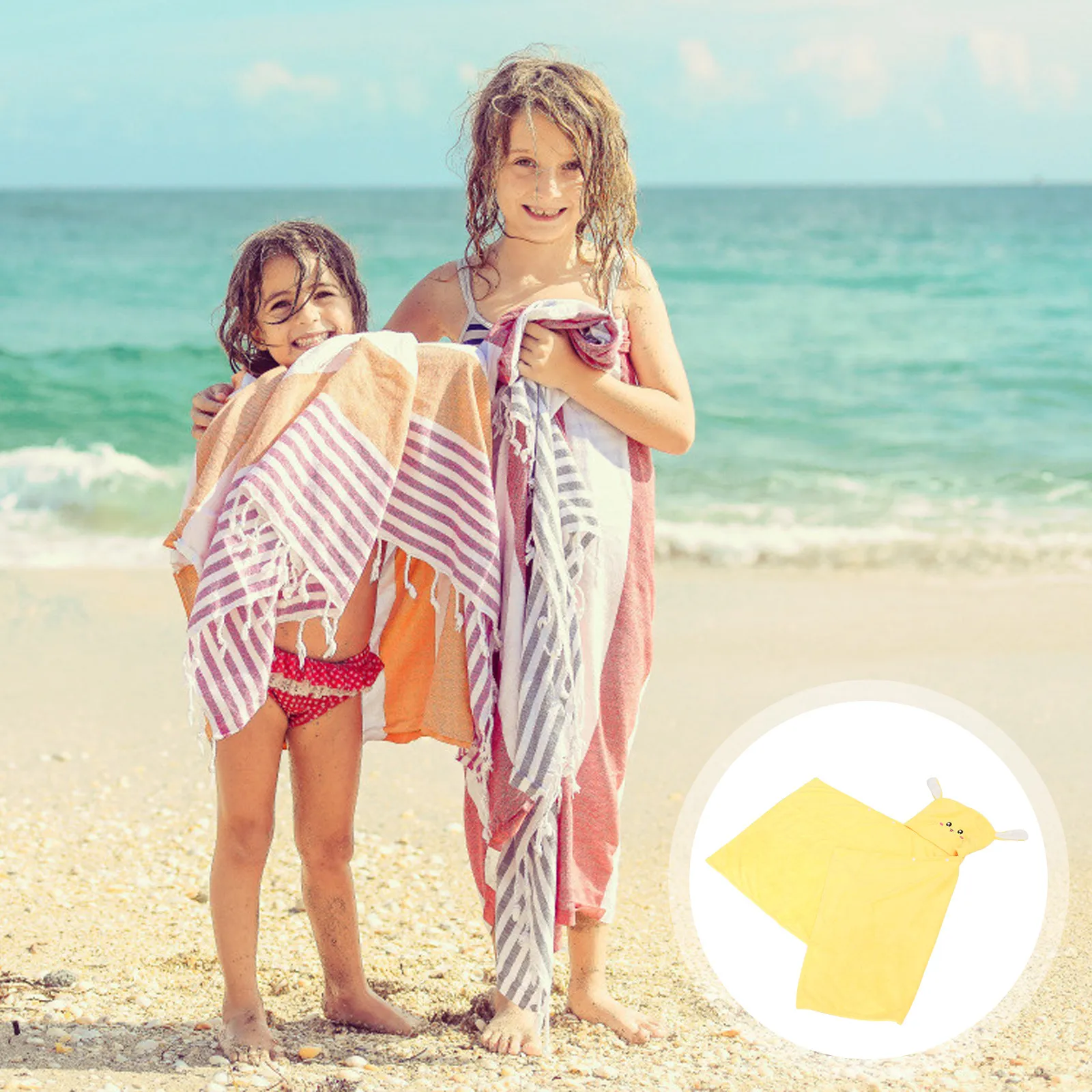 

Cartoon Dog Shape Bath Towel Children Bath Robe Yellow 60x120cm Coral Fleece Beach Towel Poncho Super Absorbent
