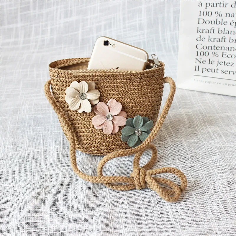 

Summer Girls Straw Woven Messenger Bag Children Mini Coin Storage Shoulder Handbag