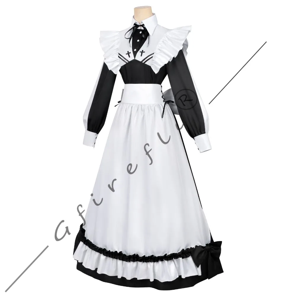 لعب ألعاب الموت لوضع الطعام على الطاولة Sorimachi Yuki أزياء تنكرية باللونين الأبيض والأسود ملحقات فستان الخادمة شعر مستعار للهالوين