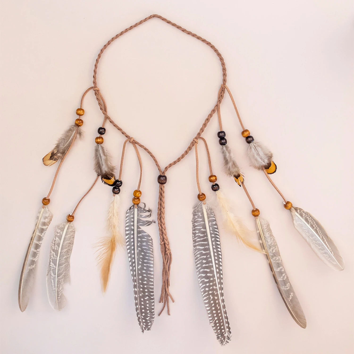 

1 шт., плетеная цепочка для волос с коричневыми перьями для девочек, богемная мода, ретро-стиль для детей, женщин, повседневные аксессуары для волос