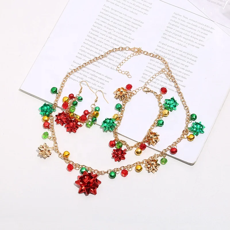 Christmas Jewelry Set for Girls Cute Pendant Chains Necklace Earrings Set Women 2024 New Year Gift