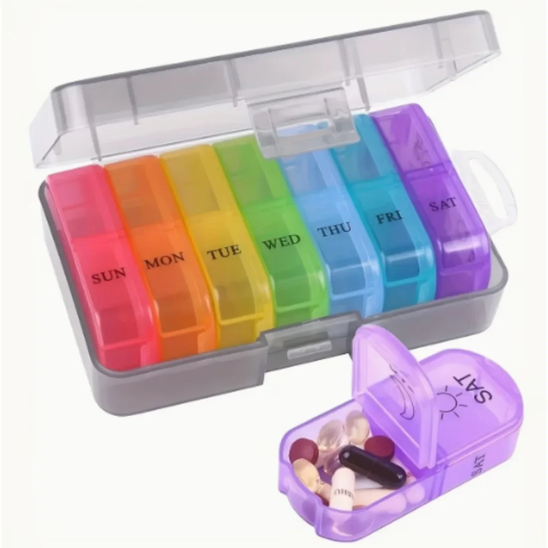 

7-Piece Portable Pill Case with Clear Lids, 7 Day 2 Times A Day AM PM Organizer, Compact & Practical Medicine Box