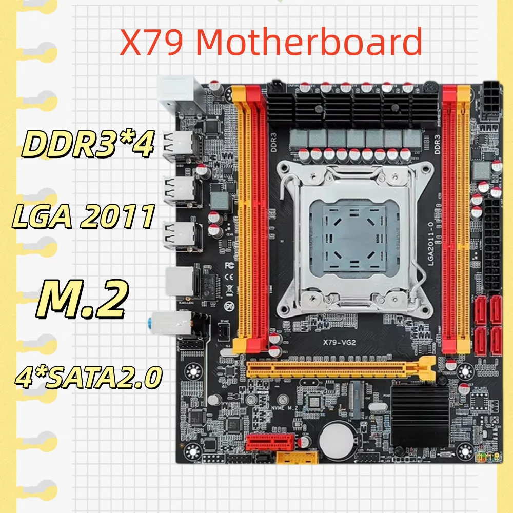 X79 Motherboard Set NVME M.2 SSD LGA 2011 Desktop Mainboard PCI-E 16X Support DDR3 Memory 4*SATA2.0 Interface 6*USB2.0 Interface