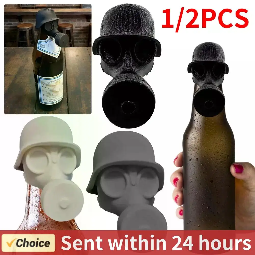 

1/2 шт., противогаз с 3D-печатью, топпер для пивных бутылок, многоразовая новинка, герметичная крышка для сохранения ликера и пылезащиты ﻿