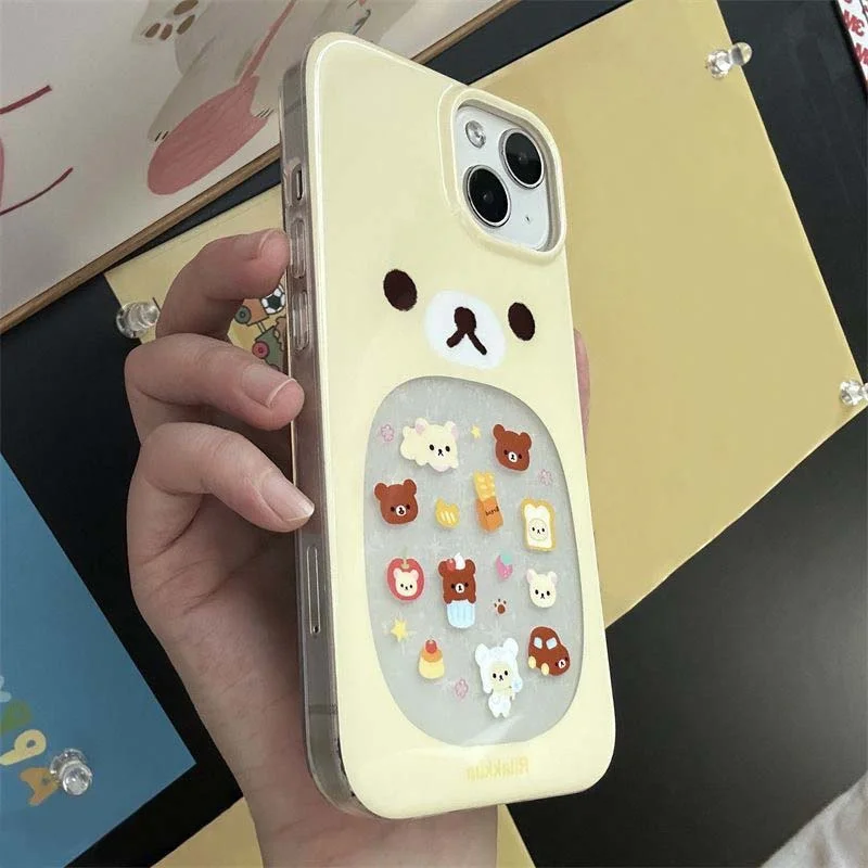 Großes Loch IND niedliche hohle gelbe kleine Bären-Handyhülle mit kleinem Bären-Anhänger für iPhone 11 12 13 14 15 16 17 18 Pro Max – Detail 4