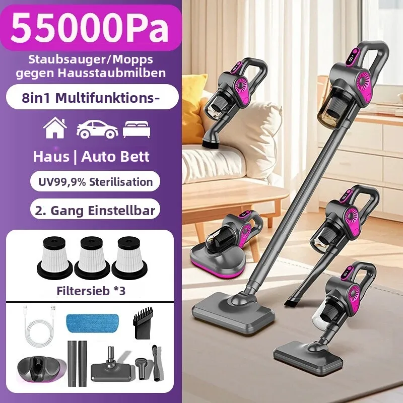 Kabelloser Handstaubsauger, 55000PA, Touchscreen, intelligenter Staubsensor, automatische Geschwindigkeitsregelung für die Reinigung von Heim- und Bettteppichen, Geschenk, 3 Filter