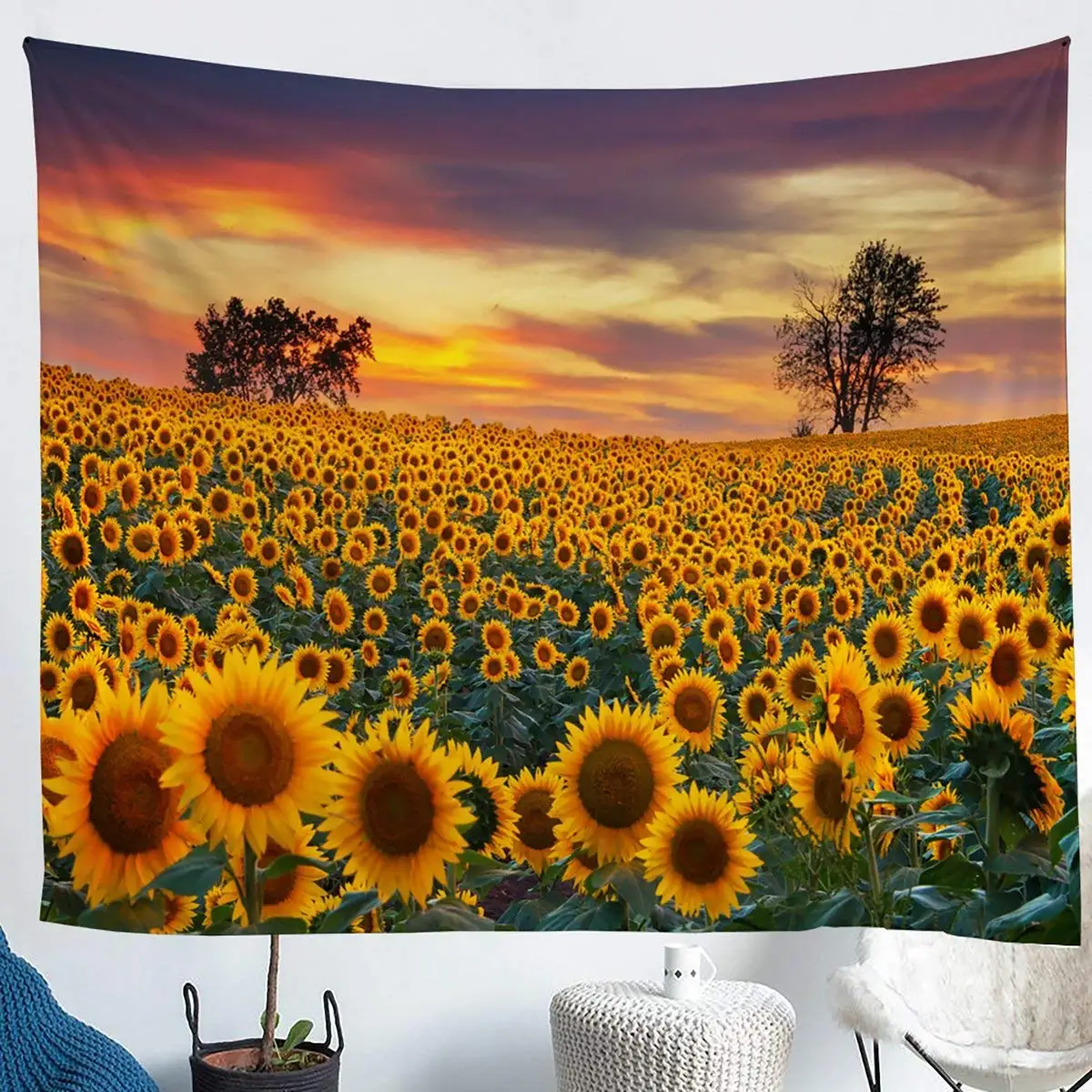 

Sunflower Tapestry Yellow Floral Wall Hanging Blooming Wild Flower Tapestries Sunset Rural Style Wall Blanket Room Dorm Decor