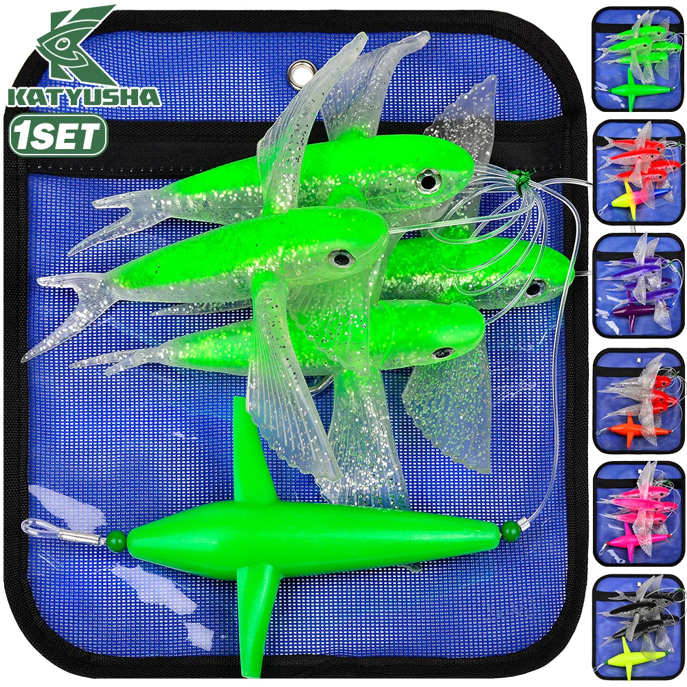 

Katyusha 13/18CM 6-color Flying Fish Shaped Tow Fishing Bait Set 3D Fisheye Artificial Silicone Tuna Bass Seawater Fishing Lures