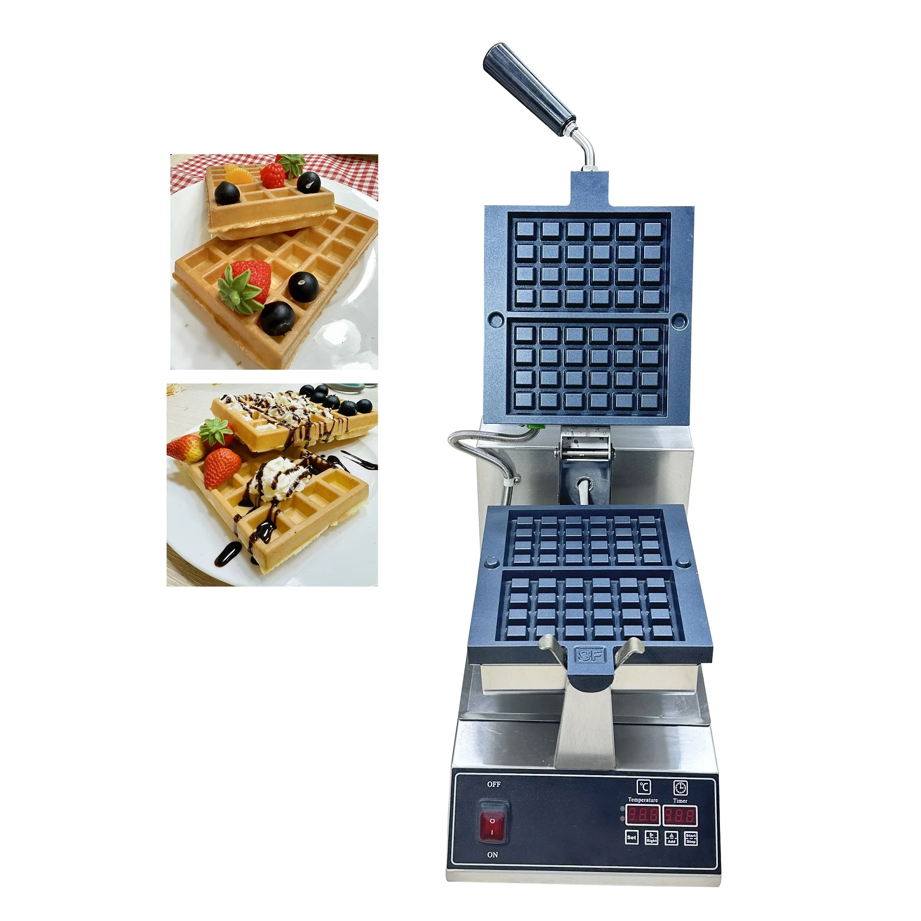 

Commercial Electric Rotating Industrial Waffle Snack Machines 2 Slice Non-Stick Square Belgian Waffle Maker with CE