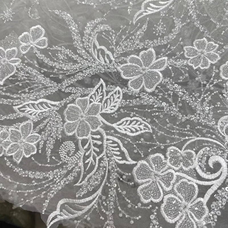 Tissu de dentelle de maille de mariage de fleur de perles de rapped exquis, robe d'anniversaire, robe de Rhde soirée, approvisionnement de patients, 1 Yard