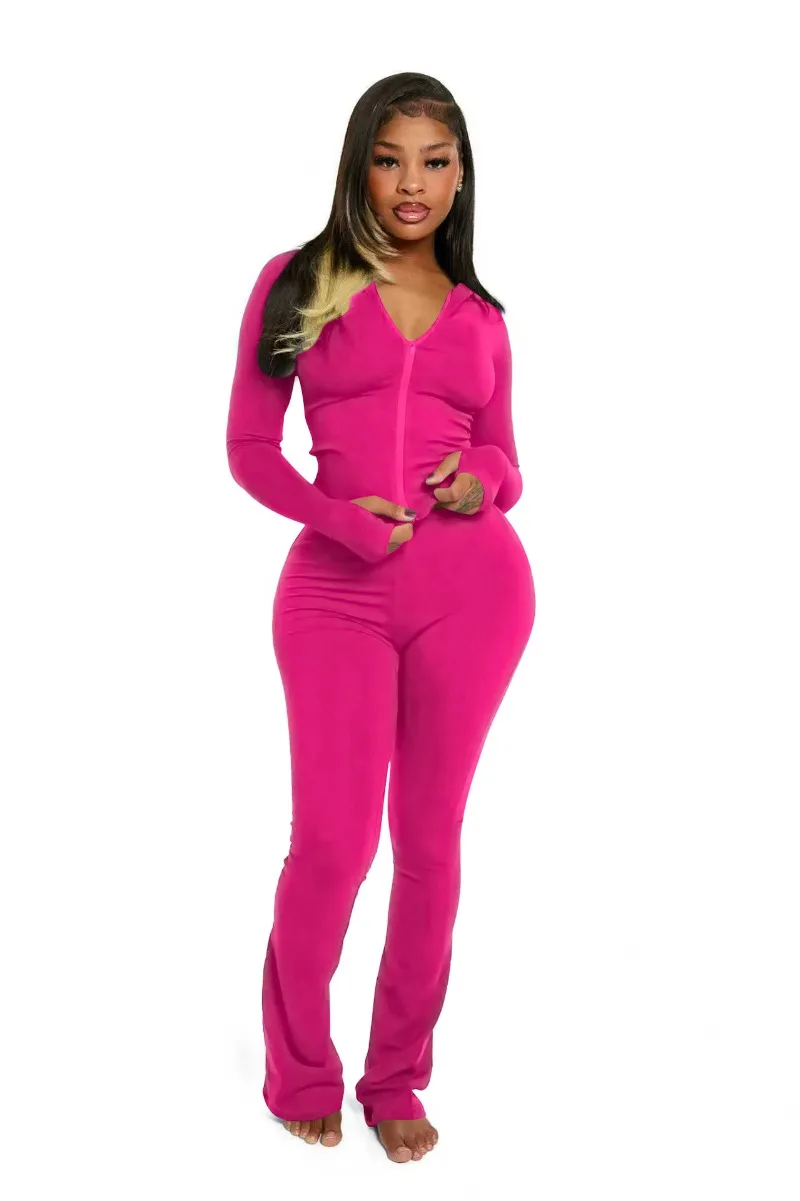 

KEXU модный однотонный кардиган на молнии с капюшоном и длинные брюки, комплект из двух предметов, повседневная спортивная женская одежда