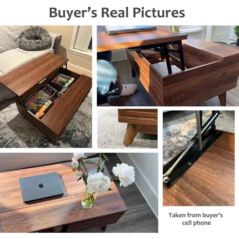 Mid-Century Modern Lift-Top Coffee Table with Storage for Living Room, Walnut Finish