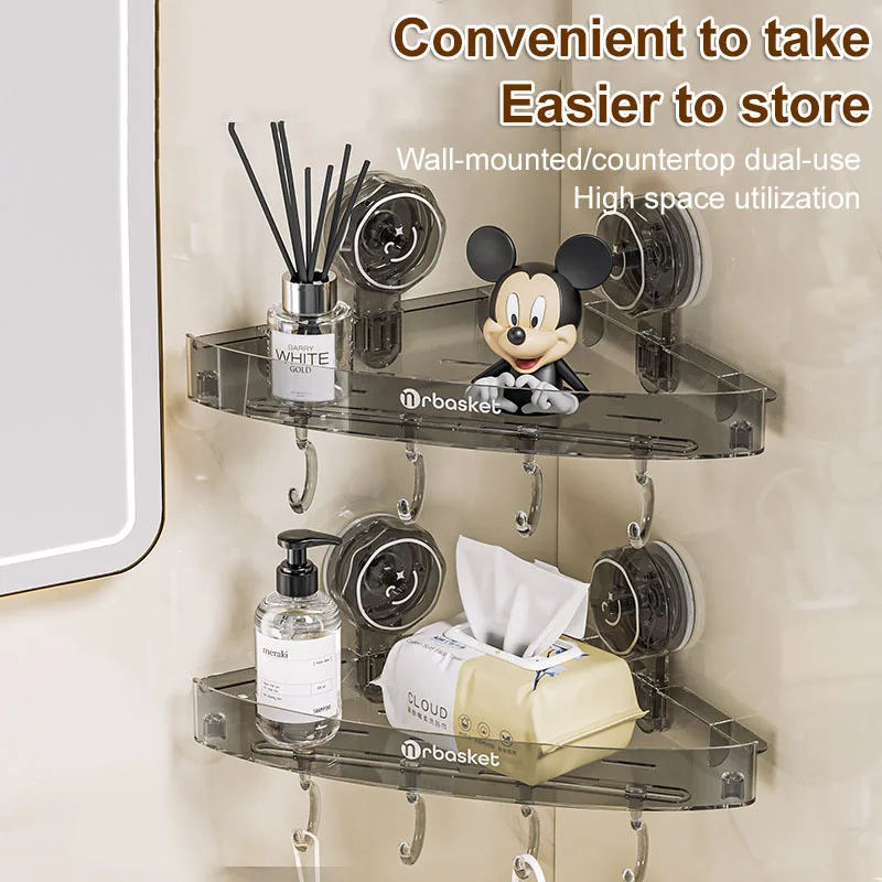 Suction cup shelf strong adsorption bathroom portable wall-mounted kitchen bathroom shelves hole-free storage racks