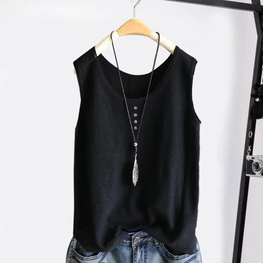 Frauen Weste Rundhals Tasten Dekor Ärmellose Tank Tops Sommer Oansatz Urlaub Camis Lose Fit Dünne Sommer Tops Weibliche Kleidung