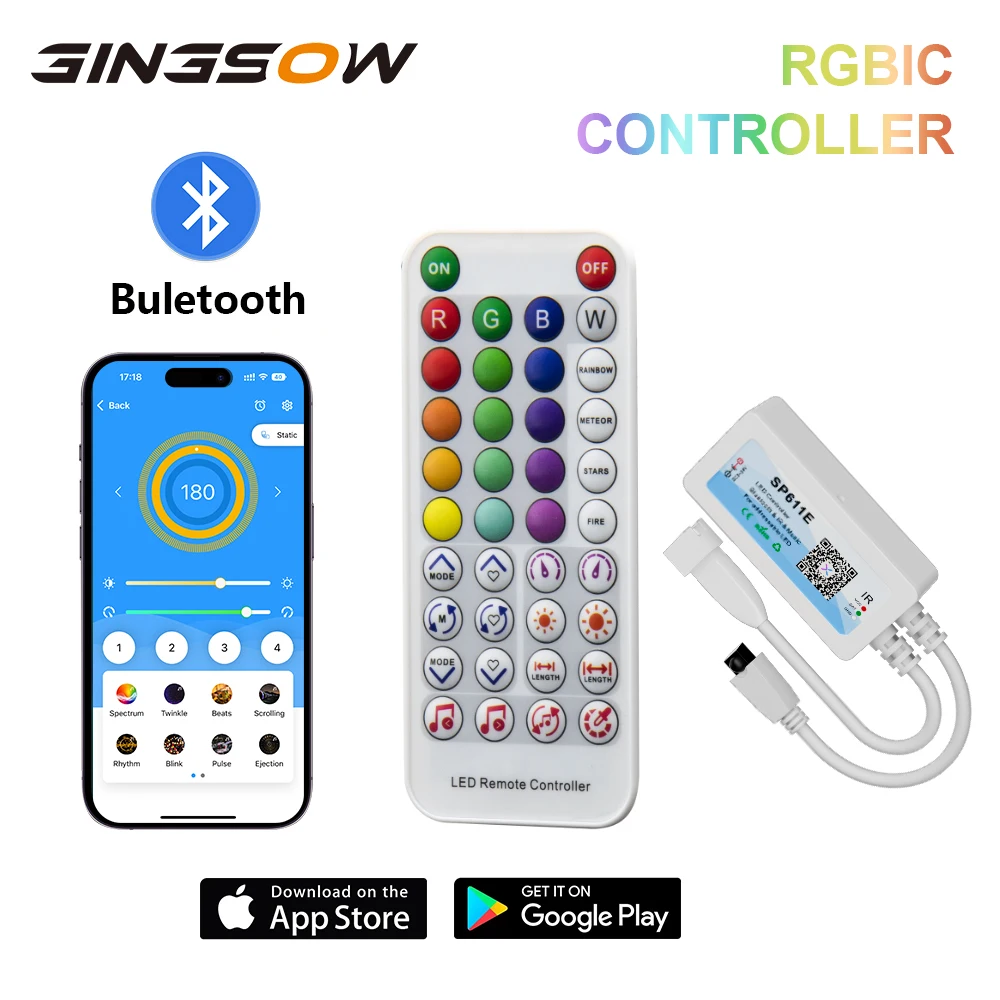 Gingsow LED Strip Light RGBIC APP telecomando Bluetooth flessibile cambia colore retroilluminazione diodo a nastro IR38 tasti SP611E