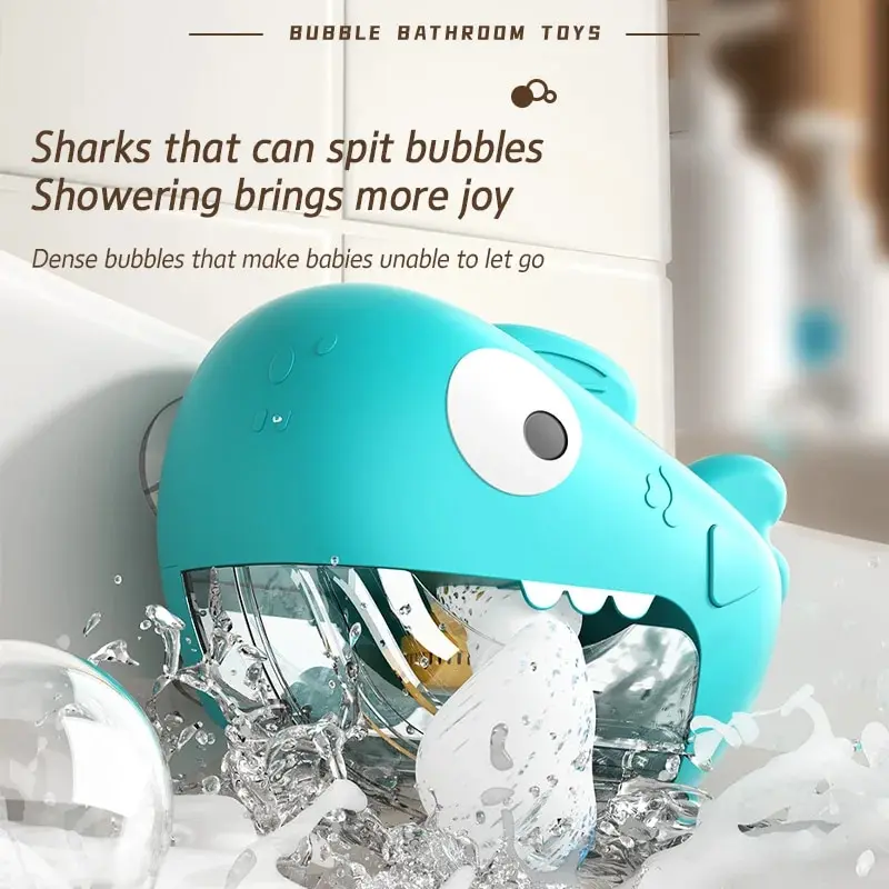 Animal Bubble Machine with Music Cute Dinosaur Shark Shape Suction Cup Hanging Soap Bubble Maker Baby Bathroom Bathtime Toy