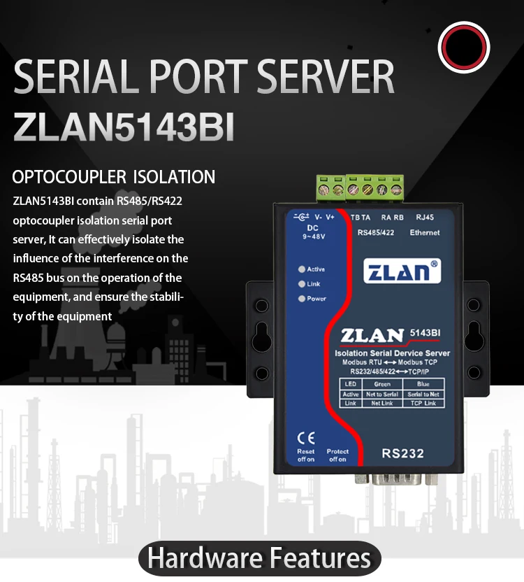 ZLAN7146 modbus gateway MQTT industrial RS232/485/422 to Wifi converter serial server