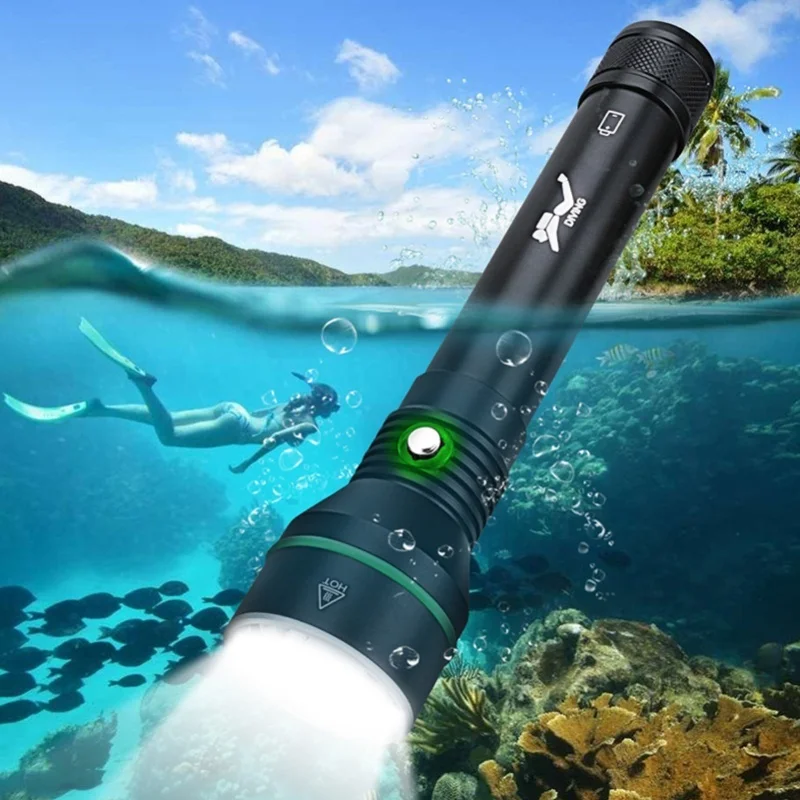 

Фонарик для подводного плавания, супер яркий, 5 режимов, светодиодный подводный фонарик P50, IPX8, водонепроницаемый фонарь для дайвинга для подводного плавания