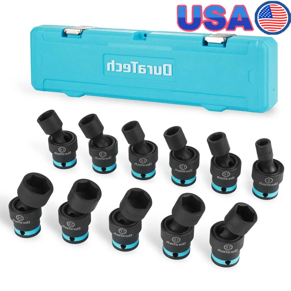 11-Piece Metric Impact Swivel Socket Set Flexible Universal Wobble Cr-Mo Steel Rotation Tight Spaces Mechanics Automotive