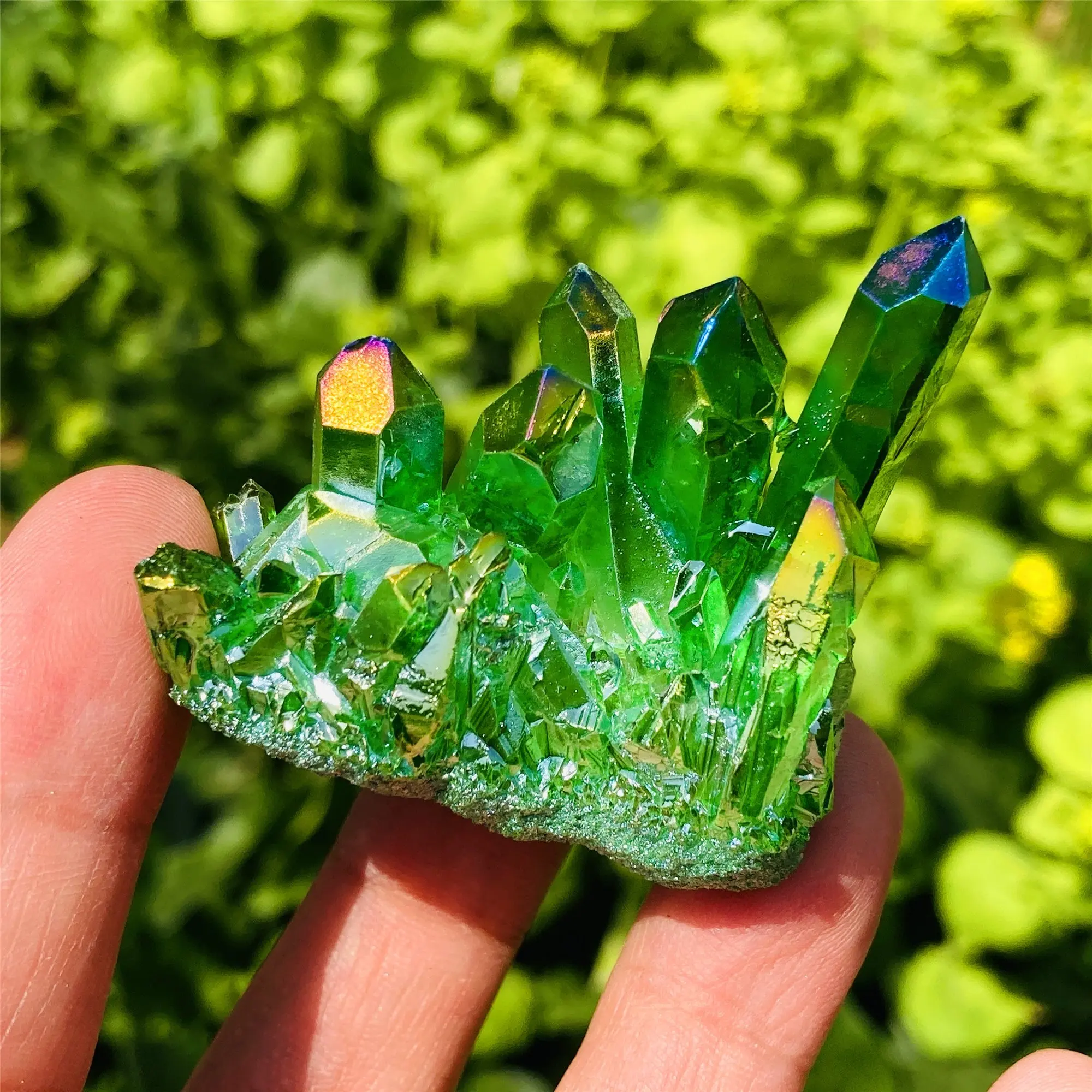 1pc Green Aura Angel Artificial Crystal Cluster with Coating, a Faux Quartz Cluster for Home Decoration