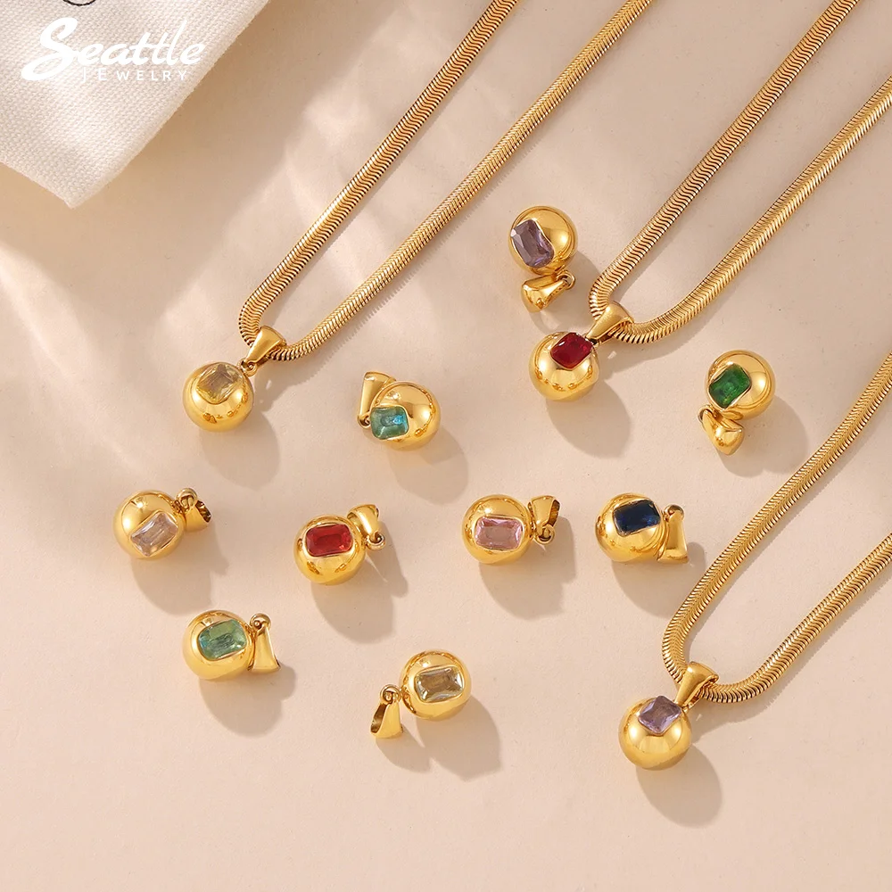 

316L Stainless Steel Snake Bone Chain Necklace for Women Fashion Colorful Zircon Ball 18K Gold Plated Pendant Necklace Jewelry