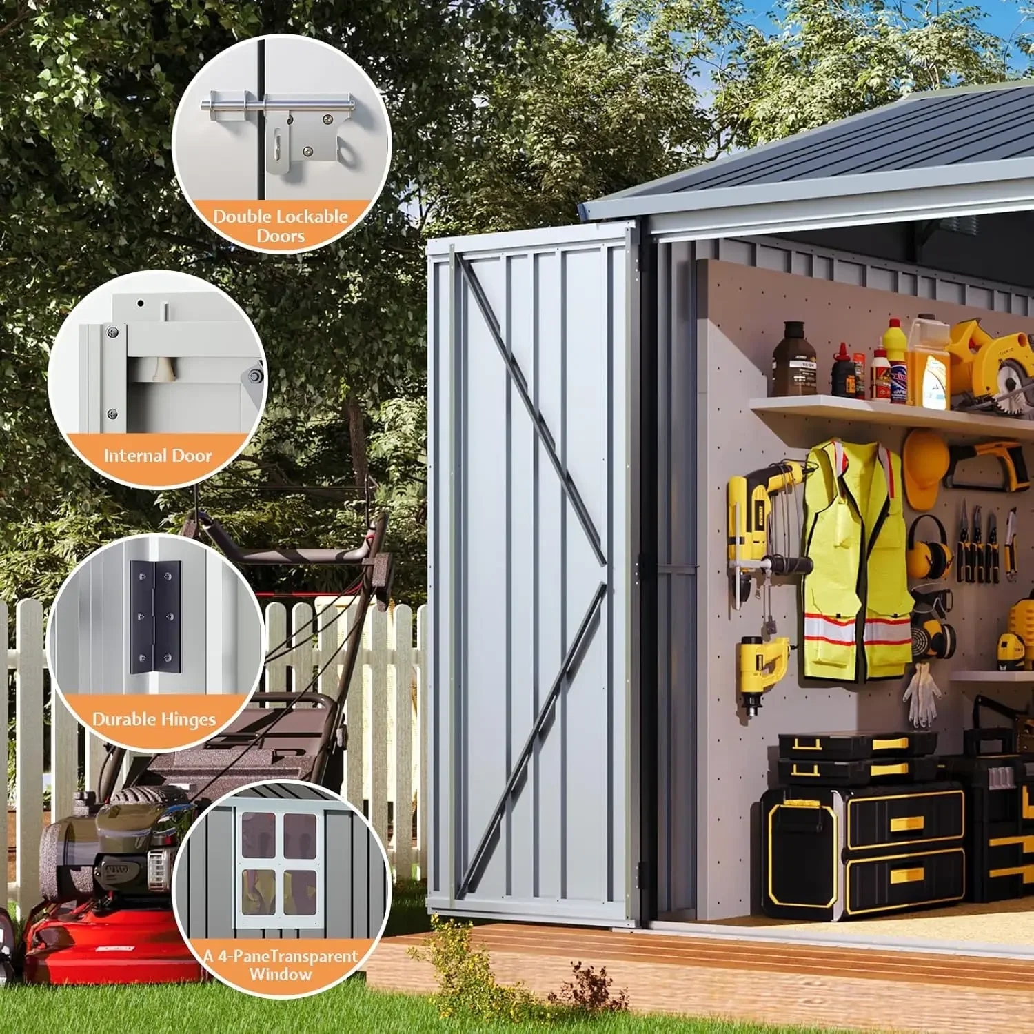 

XMSJ*XMSJ.10x8.6x7.3 FT Sheds & Outdoor Storage, Lockable Double Hinged Doors and 4 Vents, Metal Large Shed, Backyard Storage fo