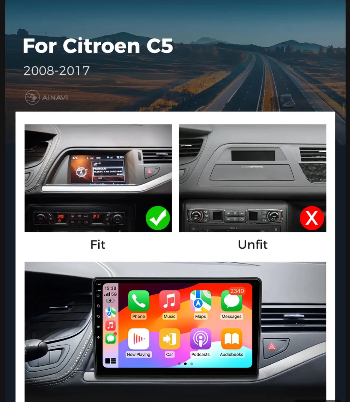 Android 14 Car Stereo For Citroen C5 2008 2009 2010 2011 - 2017 Multimedia Player Carplay GPS Car Radio Navigation No 2Din DVD