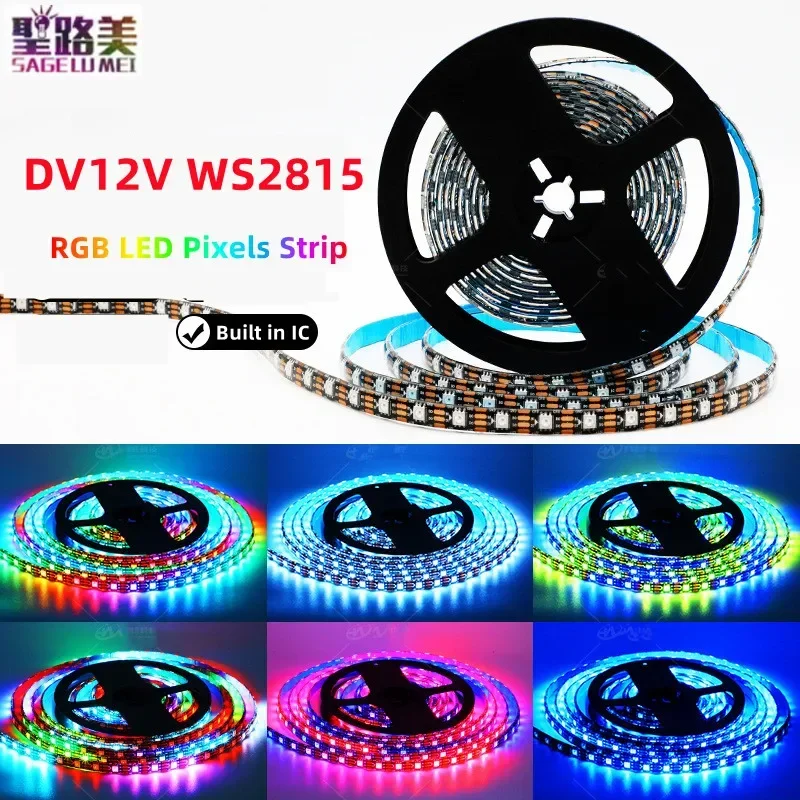 1/2/3/4/5M WS2815 DC12V WS2812B LED Strip Light RGB Individually Addressable LED Lights Dual Signal 30 60 144 LEDs IP30 65 67