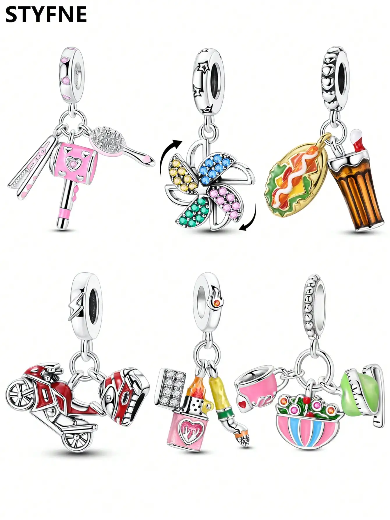 Charms Plata Haartrockner Coca-Cola Hamburger Perlen versilbert passend für Silber 925 Original Armband für Schmuckherstellung DIY Charm