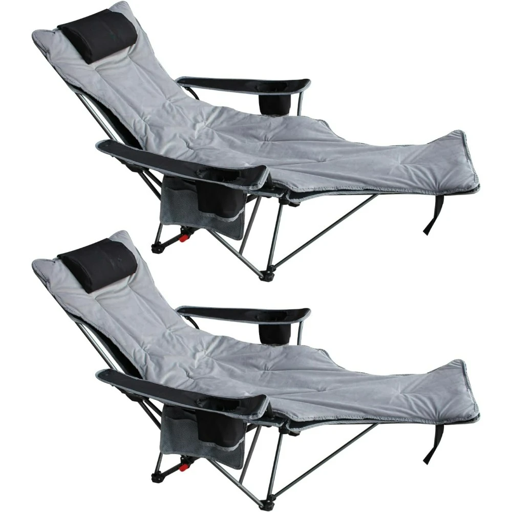 2-Pack Reclining Camping Chair with Removable Footrest Lounge Chair with Headrest, Portable Adjustable Folding Chairs for Adults